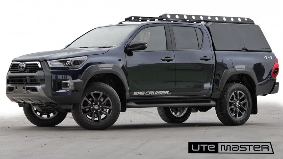 Front View 2021 Toyota Hilux SR5 Cruiser Blue Black with Utemaster Centurion Ute Canopy 