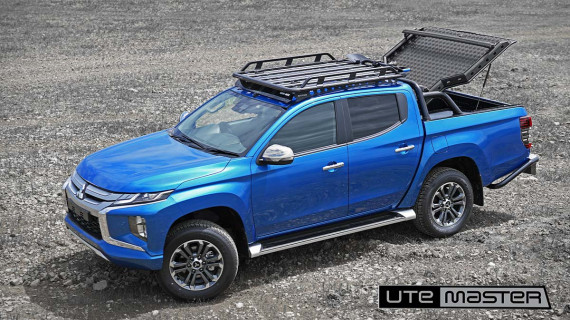 Mitsubishi Triton Blue Ute Accessories Utemaster Load Lid Sports Bar Cross Bars 4WD Adventure Tradie Work Ute Setup