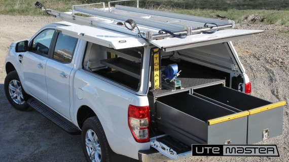 Utemaster Canopy to suit Ford Ranger White Linesman Ladder Racks