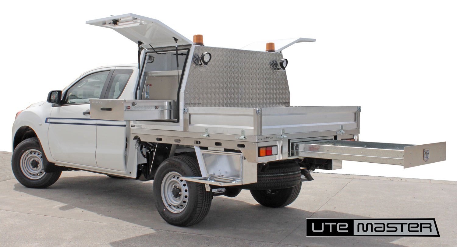 Utemaster Deck and Service Body toolbox service equipment water hydro storage Commercial Ute Mechanic Fitout storage access underbody drawer
