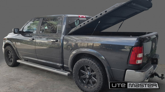 Utemaster Load Lid to suit Dodge Ram 1500 Hard Lid Black with Destroyer Side Rails Tough Open