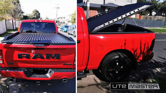 Utemaster Load Lid to suit Dodge Ram 1500 Hard Lid Black with Destroyer Side Rails Tough Red v2