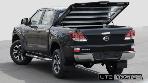 Utemaster Load Lid to suit Mazda BT50 Standard ard Lid Black Standard Side Rails Open 