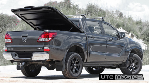 Utemaster Load Lid to suit Mazda BT50 Standard ard Lid Black Standard Side Rails Open 