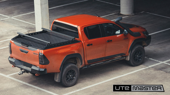 Utemaster Load Lid to suit Toyota Hilux Orange Black Overlander Side Rails Ute Lid Tub Cover
