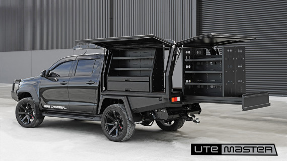 Utemaster TrailCore Service Body Black Toyota Hilux Tradie Body Setup Secure Tools Ute Accessories
