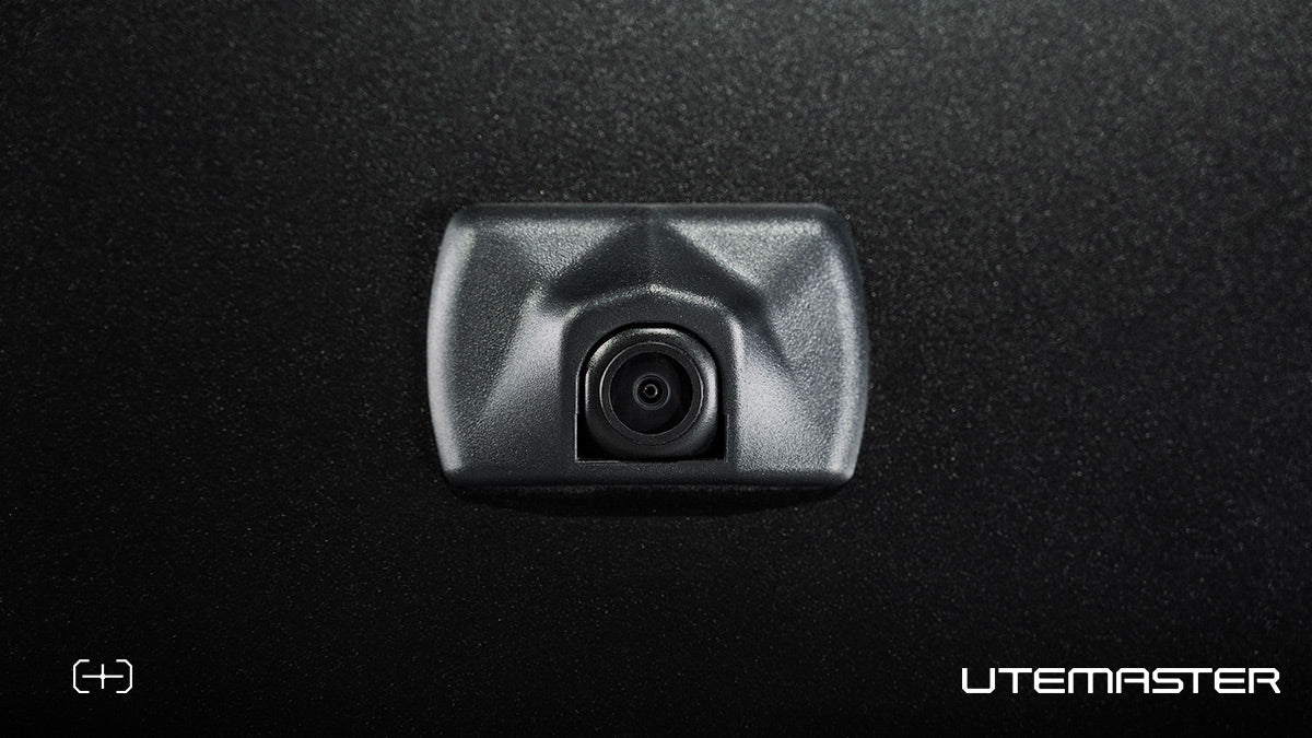 Close-up of the Rear View Camera housing on a Utemaster Centurion Canopy rear door