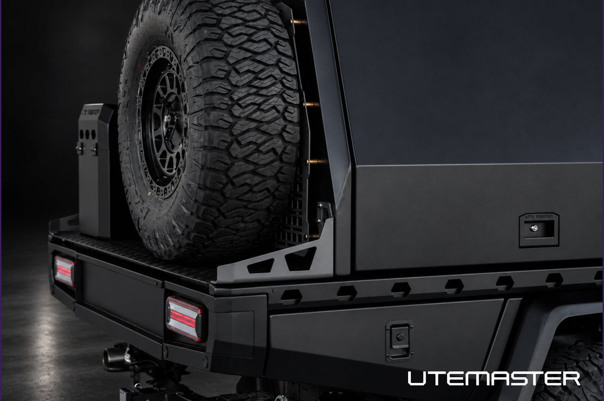 TrailCore Tray and Canopy Rear Wall Mule Tek Spare Tyre Holder Detail