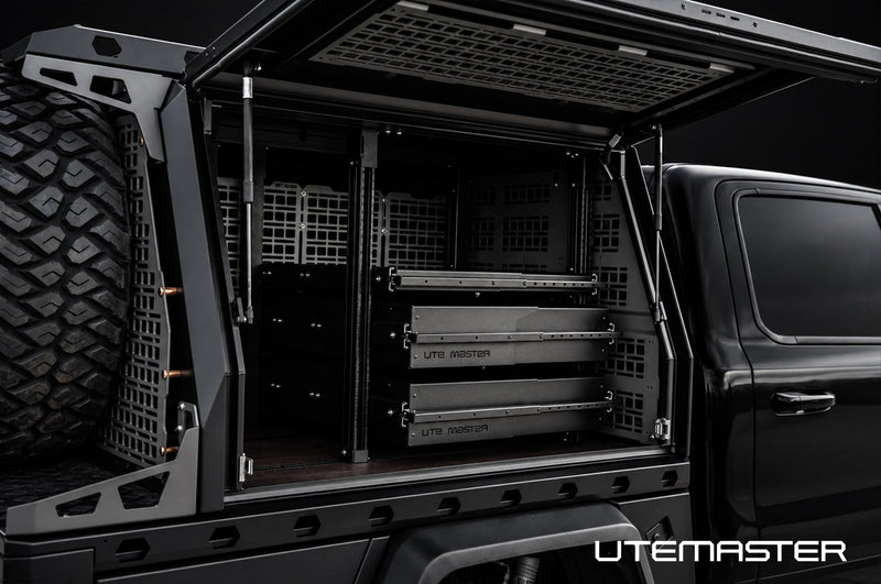 Utemaster TrailCore Tray and Canopy Internal Mule Tek Fitout Shelving Drawers Adjustable