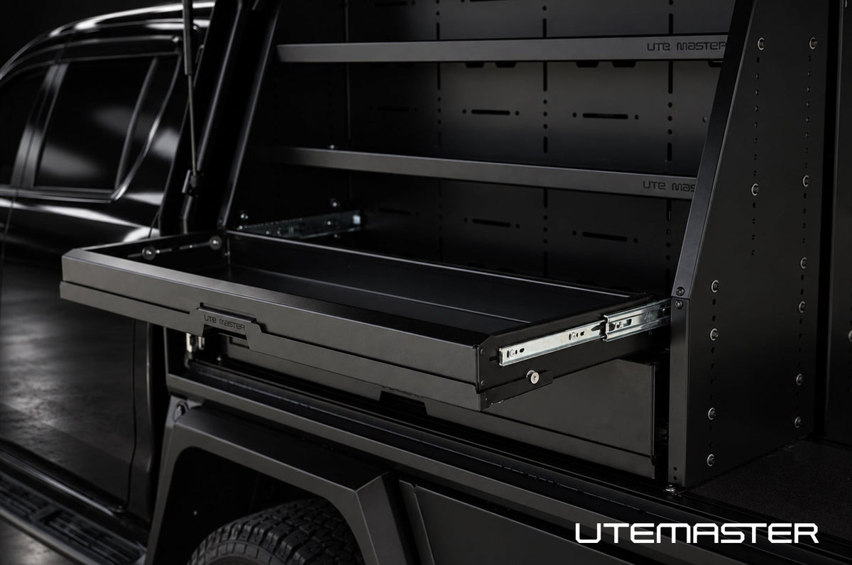 Utemaster TrailCore Tray and Full Time Canopy Service Body Internal Drawers